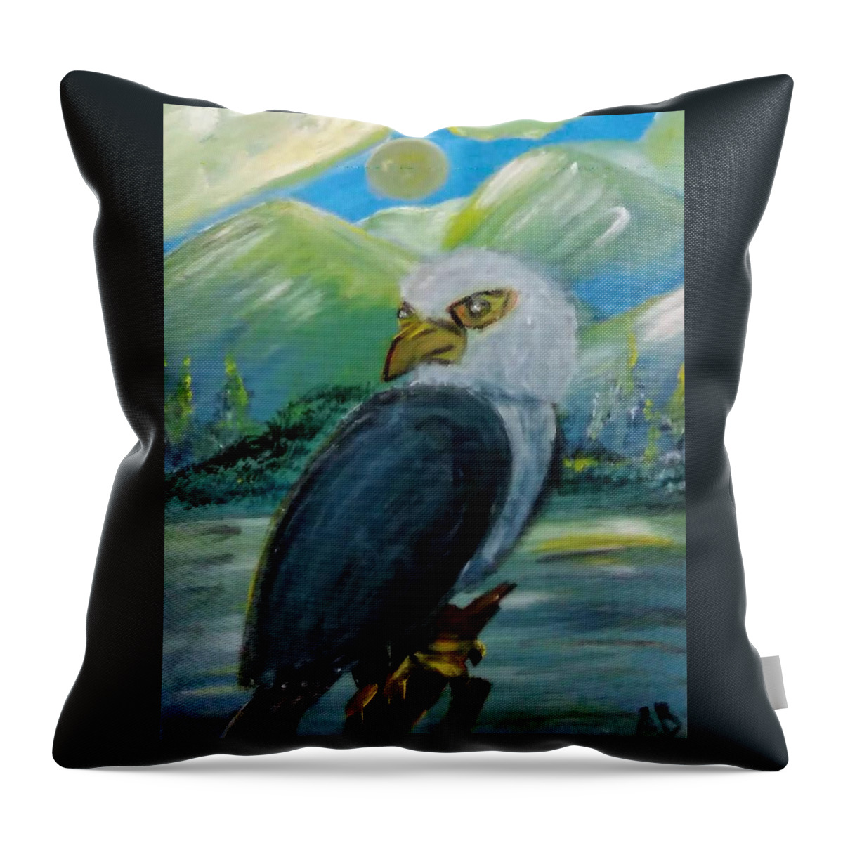 Eagles Throw Pillow featuring the painting Perched Bald Eagle by Andrew Blitman