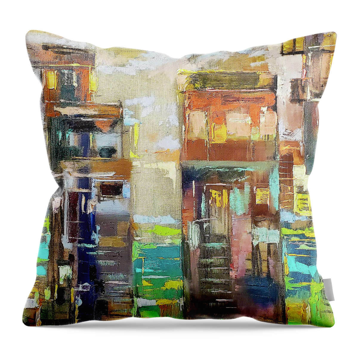 Abstract Throw Pillow featuring the painting Perched by Linette Childs