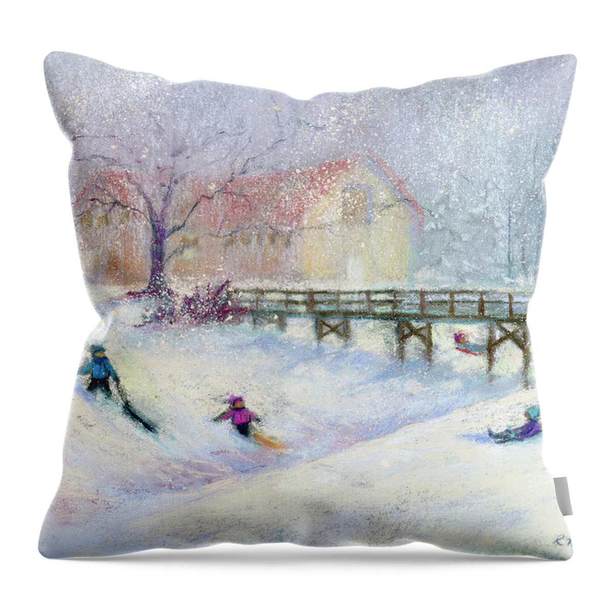 Sledding Throw Pillow featuring the painting Perkins Park Memories by Rebecca Matthews