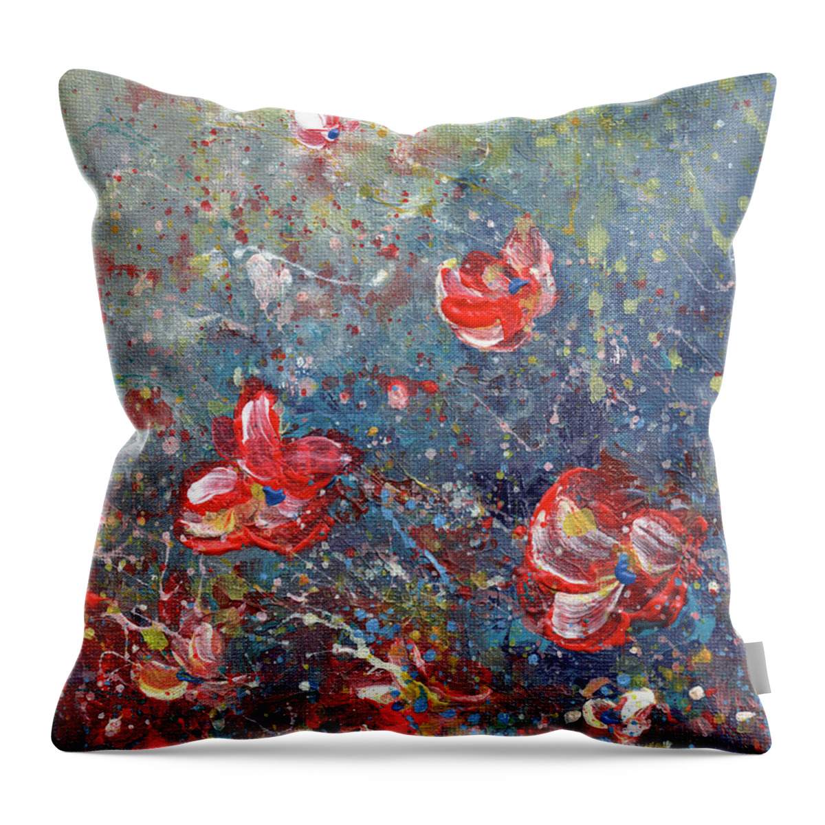 Abstract Throw Pillow featuring the painting Petal Rain 05 by Miki De Goodaboom