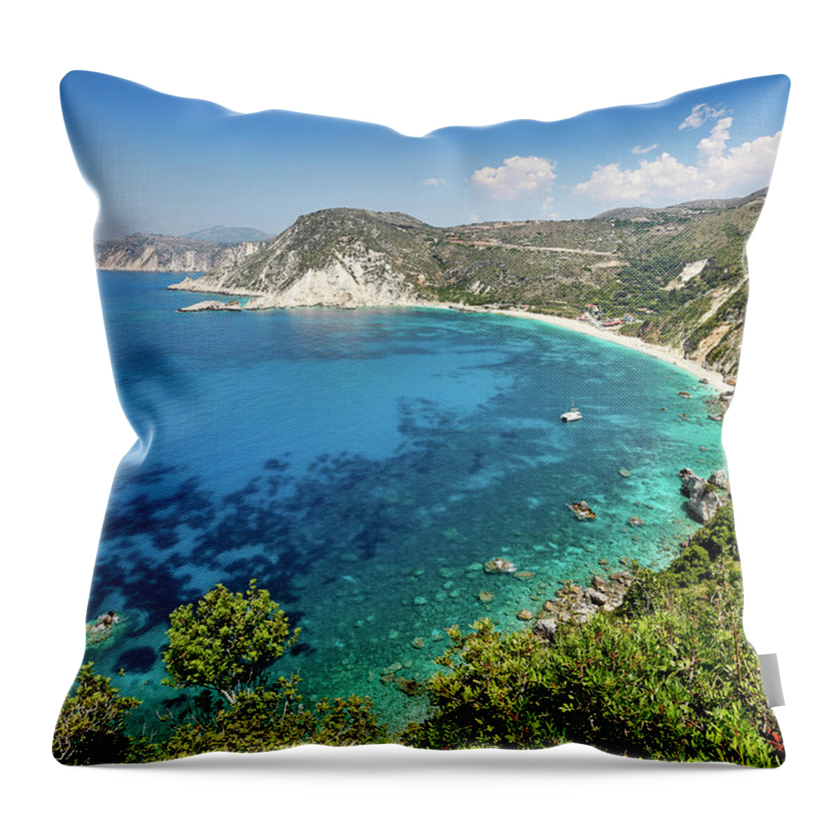 Petani Throw Pillow featuring the photograph Petani beach in Kefalonia, Greece by Constantinos Iliopoulos