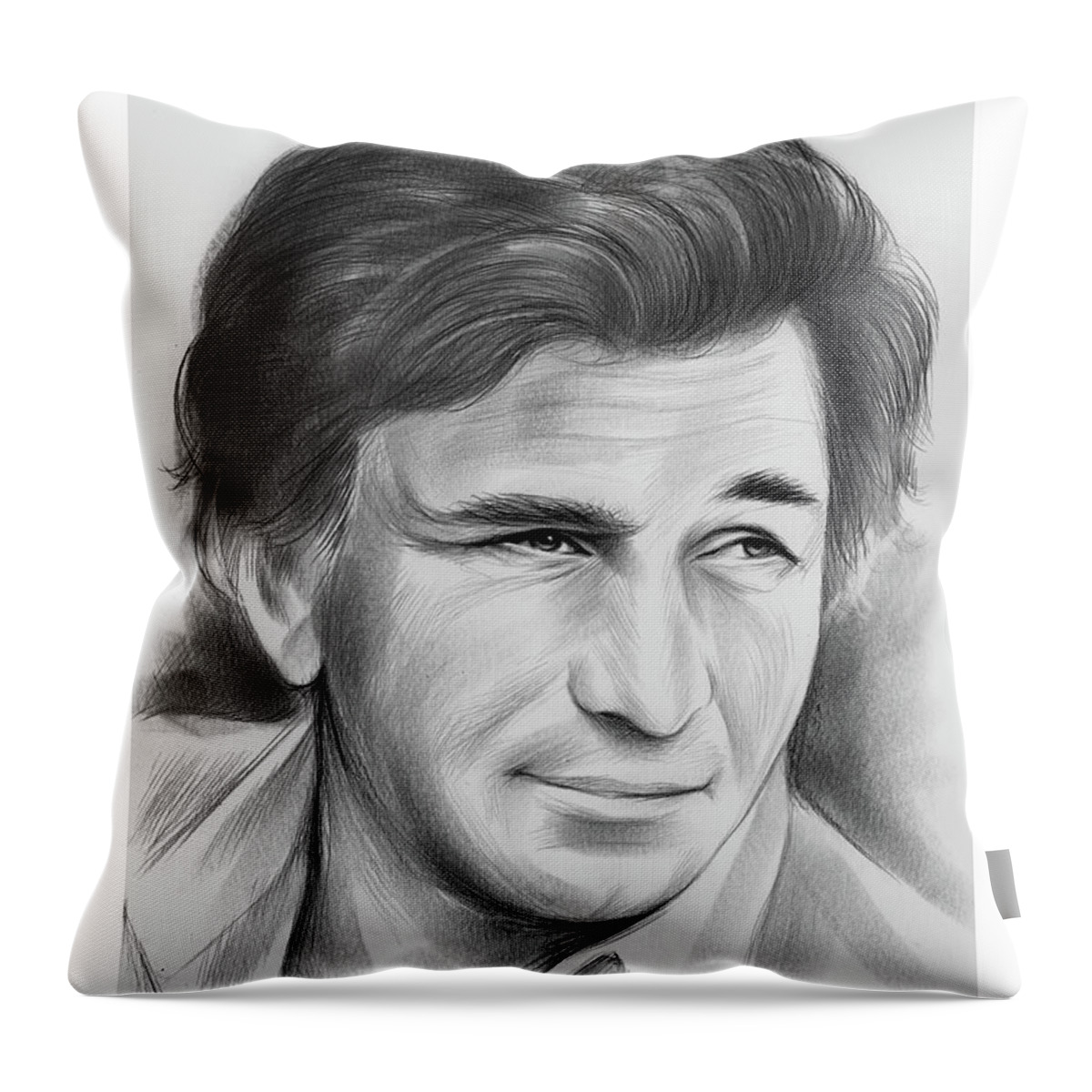 Peter Falk Throw Pillow featuring the drawing Peter Falk - pencil by Greg Joens