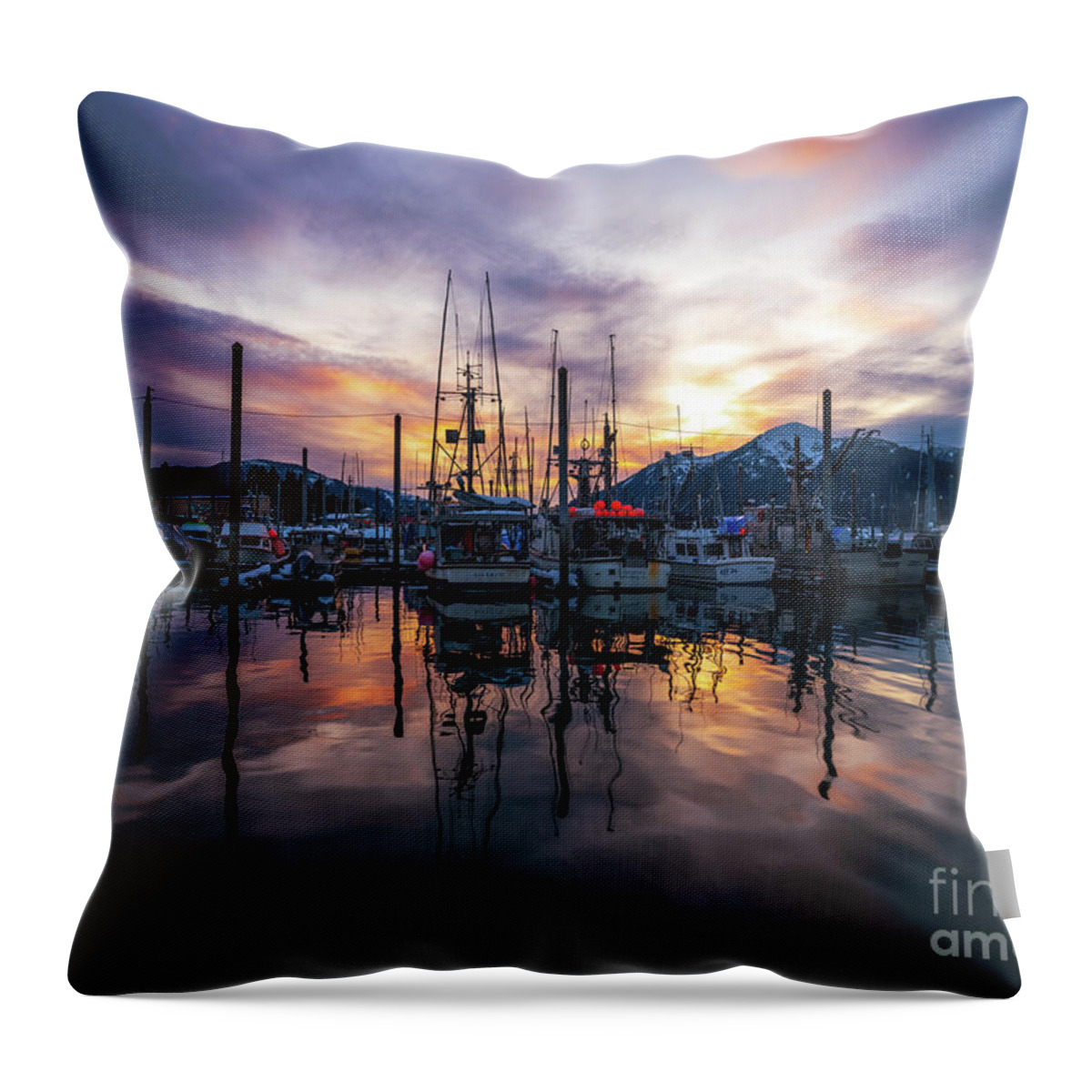 Alaska Throw Pillow featuring the photograph Petersburg Alaska Marina Sunset Mood by Mike Reid