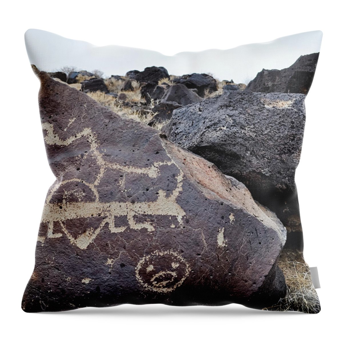 Petroglyph National Monument Throw Pillow featuring the photograph Petroglyph Monument Animal by Kyle Hanson