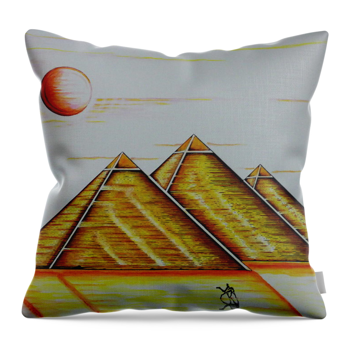 Pyramid Throw Pillow featuring the mixed media Pharaoh's Moon by Kem Himelright