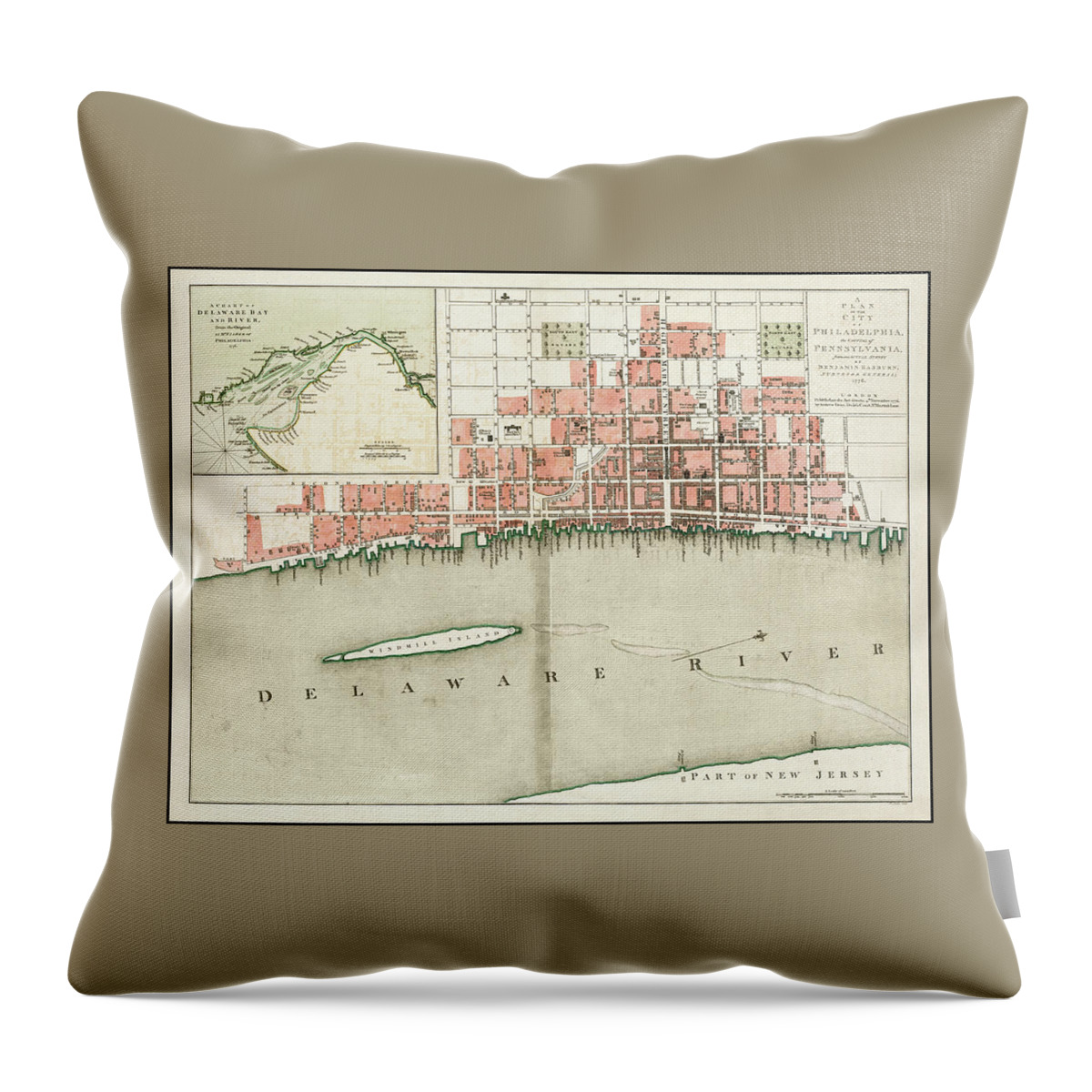 Philadelphia Throw Pillow featuring the photograph Philadelphia Pennsylvania Vintage City Map 1776 by Carol Japp
