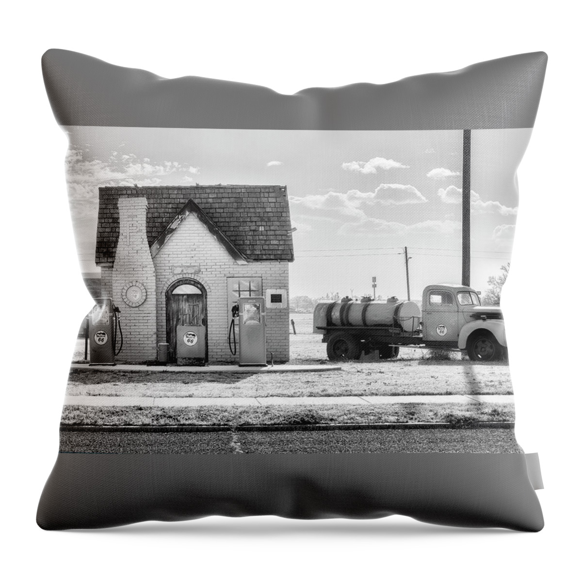 Phillips 66 Throw Pillow featuring the photograph Phillips 66 - McLean Texas - Route 66 by Susan Rissi Tregoning