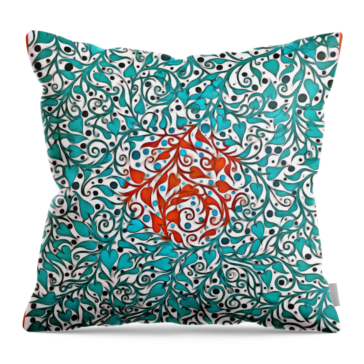Philodendron Leaves Throw Pillow featuring the tapestry - textile Philodendron Leaves With A Red Circle And Border by Lise Winne