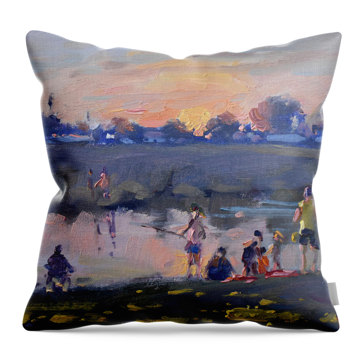 Phishing Throw Pillow featuring the painting Phishing in the Pond by Ylli Haruni