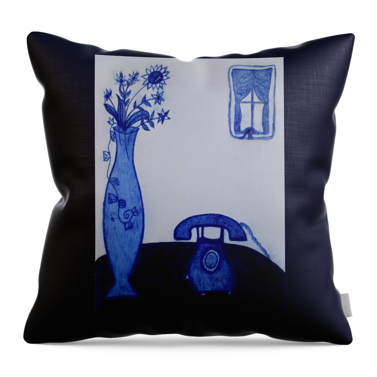 Oneheartabbey.com Throw Pillow featuring the mixed media Phone and flowers by One Heart Abbey