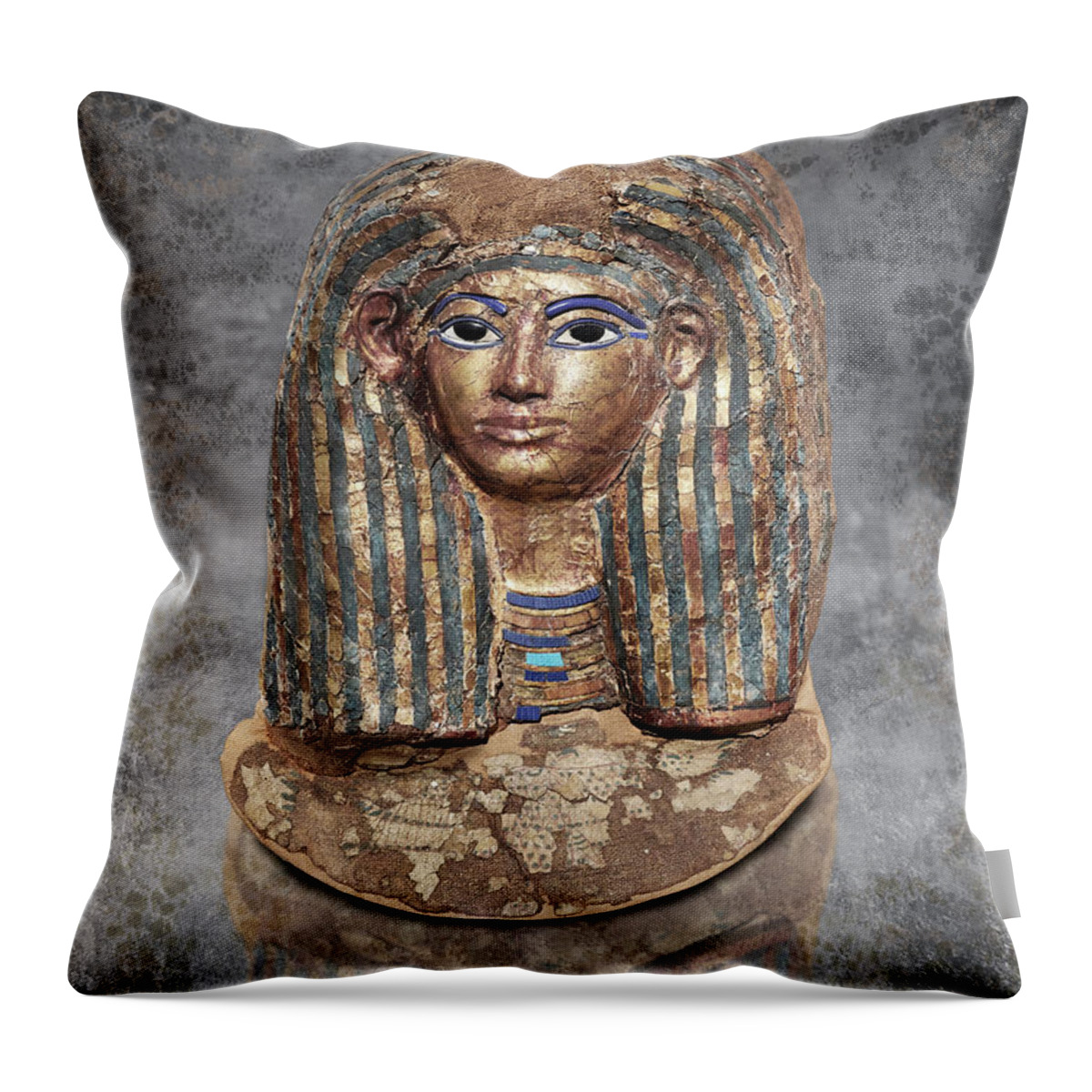 Cartonnage Funerary Mask Throw Pillow featuring the sculpture The After life - Photo of Ancient Egyptian funerary mask of Merit by Paul E Williams