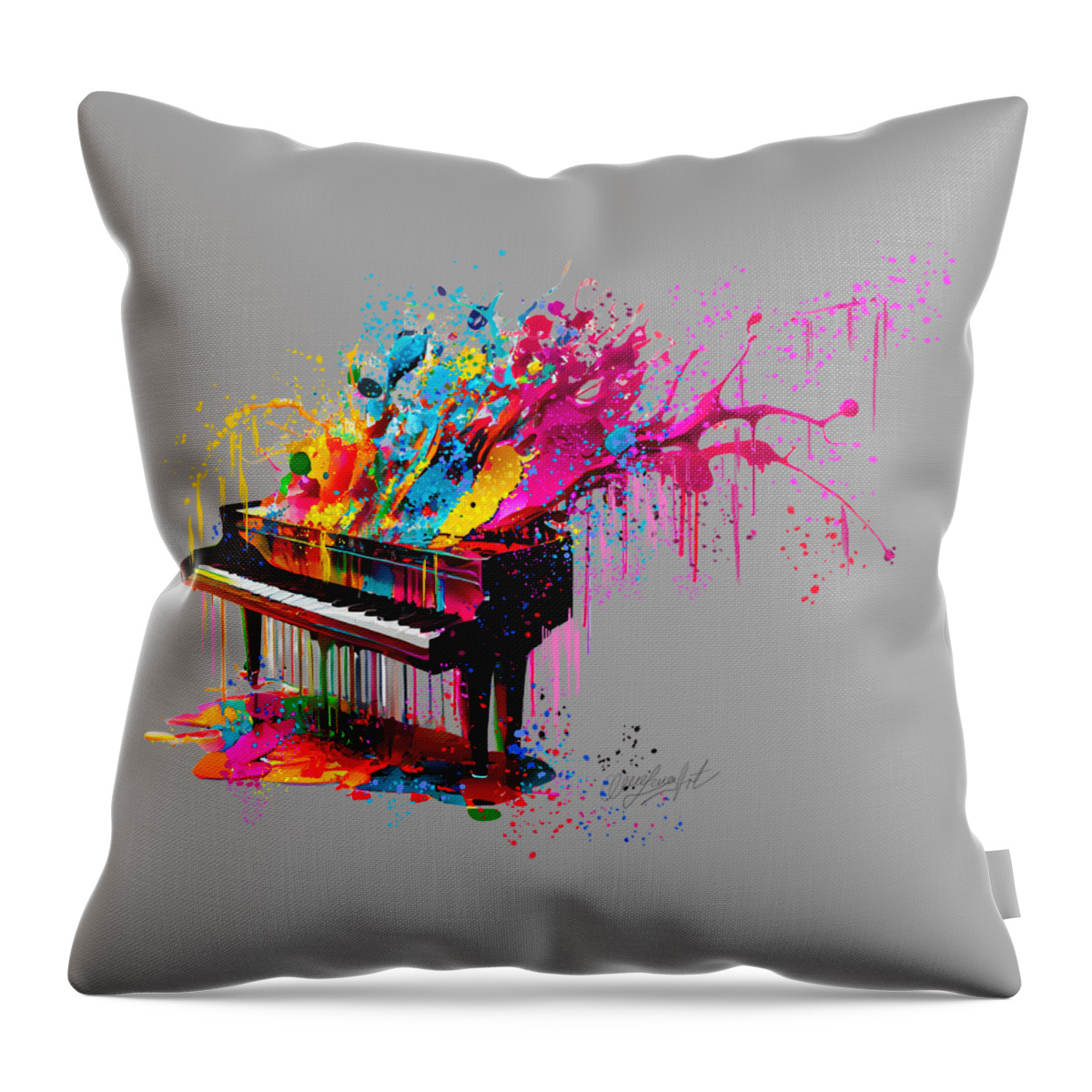 Piano Throw Pillow featuring the digital art Piano, the Music Culmination in Color by Lena Owens - OLena Art Vibrant Palette Knife and Graphic Design