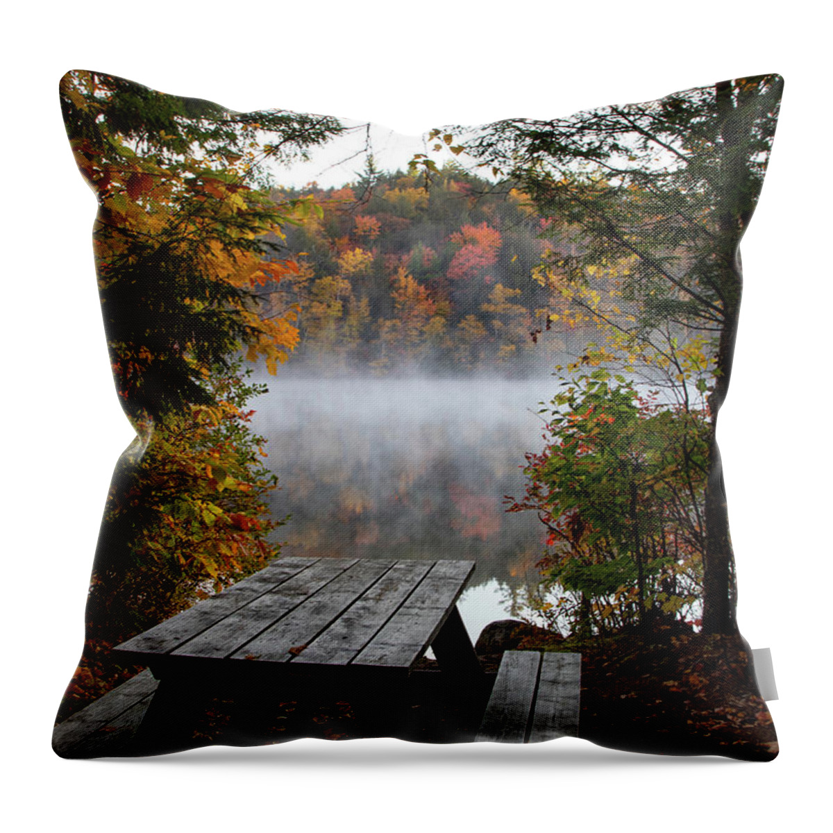 Mirror Lake Throw Pillow featuring the photograph Picnic with a view of Mirror Lake Colors by Jeff Folger
