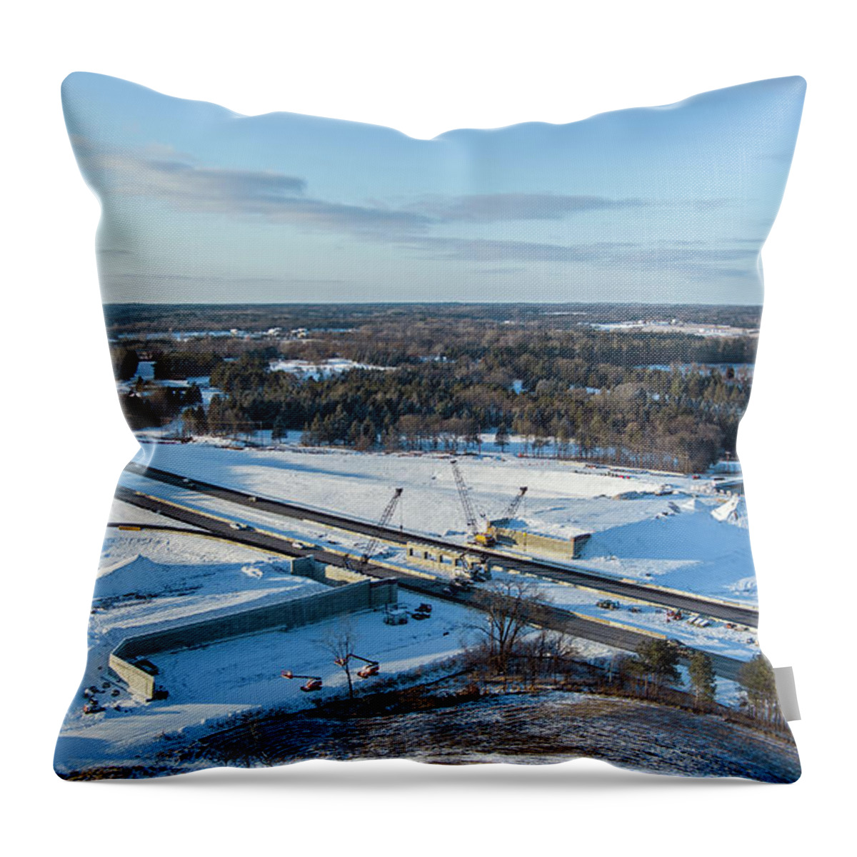 Drone Throw Pillow featuring the photograph Pictures Over Stillwater Highway 36 Manning Interchange Progress by Greg Schulz Pictures Over Stillwater