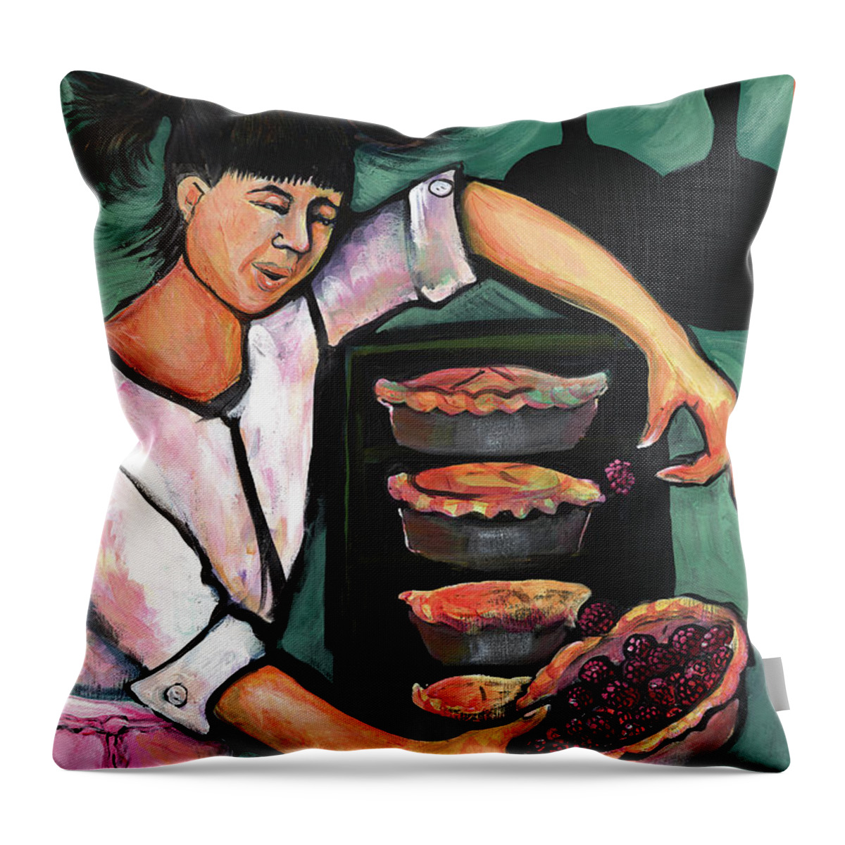 Portraits Throw Pillow featuring the painting Pie - An Old Art by Catharine Gallagher