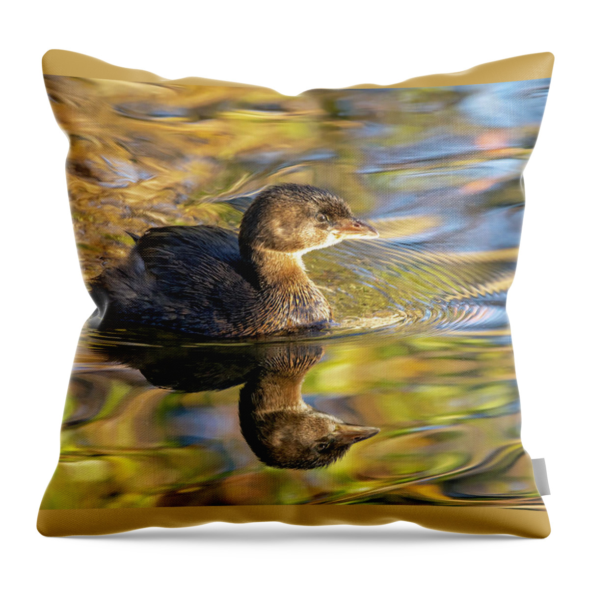  Throw Pillow featuring the photograph Pied-Billed Grebe in Autumn Light by Carla Brennan