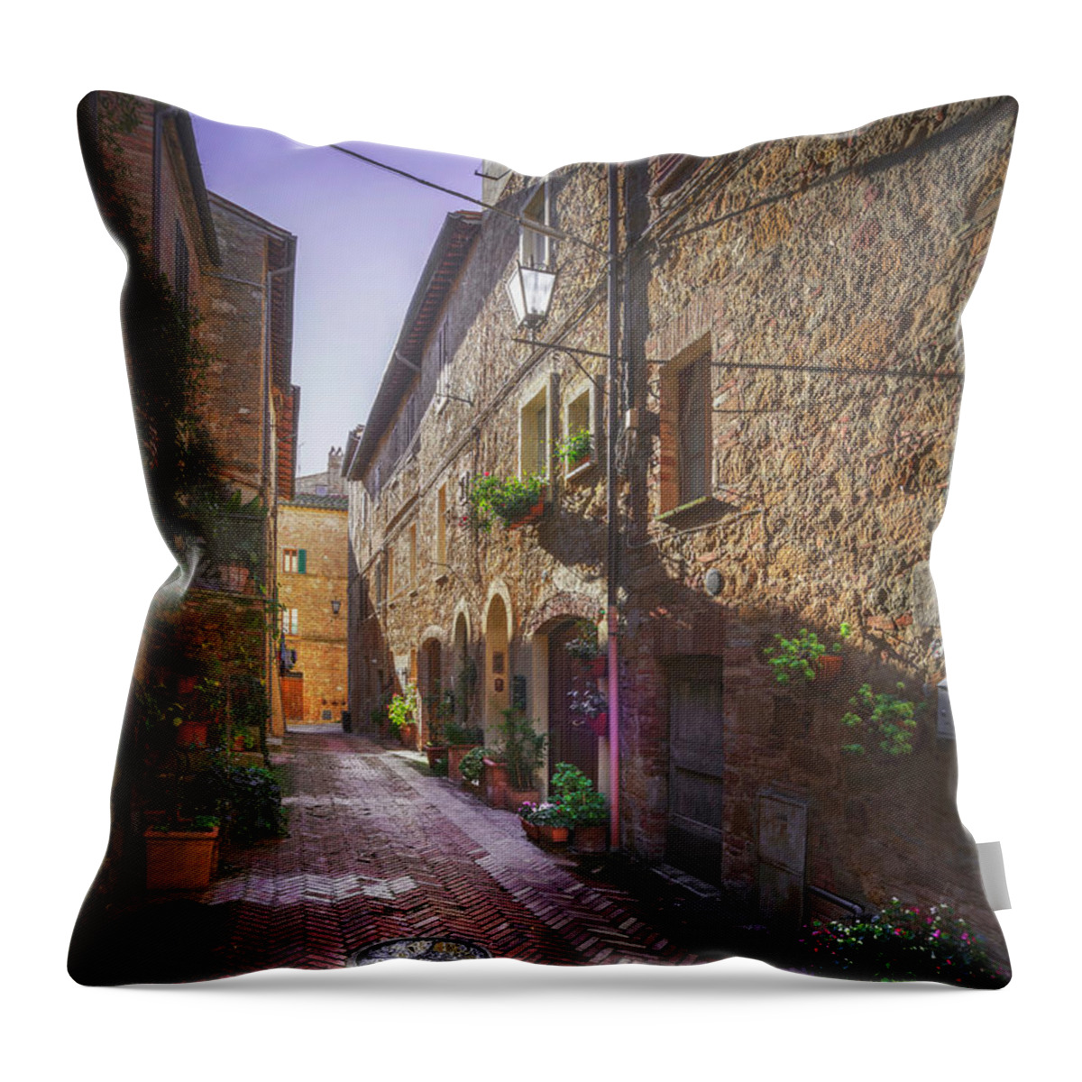 Pienza Throw Pillow featuring the photograph Pienza old town street by Stefano Orazzini