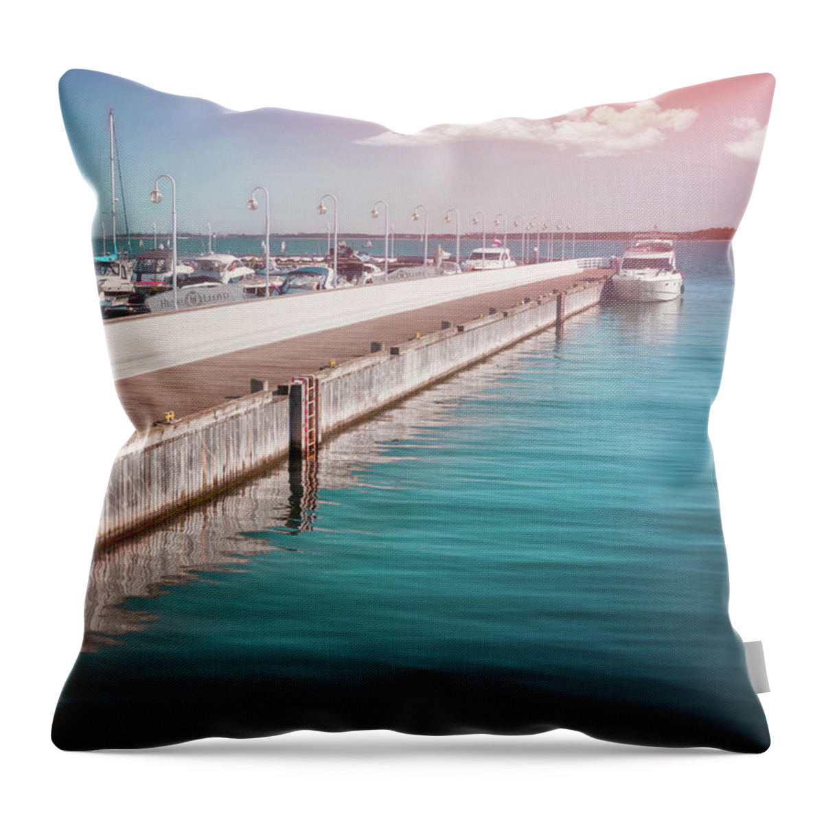 Sopot Throw Pillow featuring the photograph Pier and Marina Sopot Poland by Carol Japp