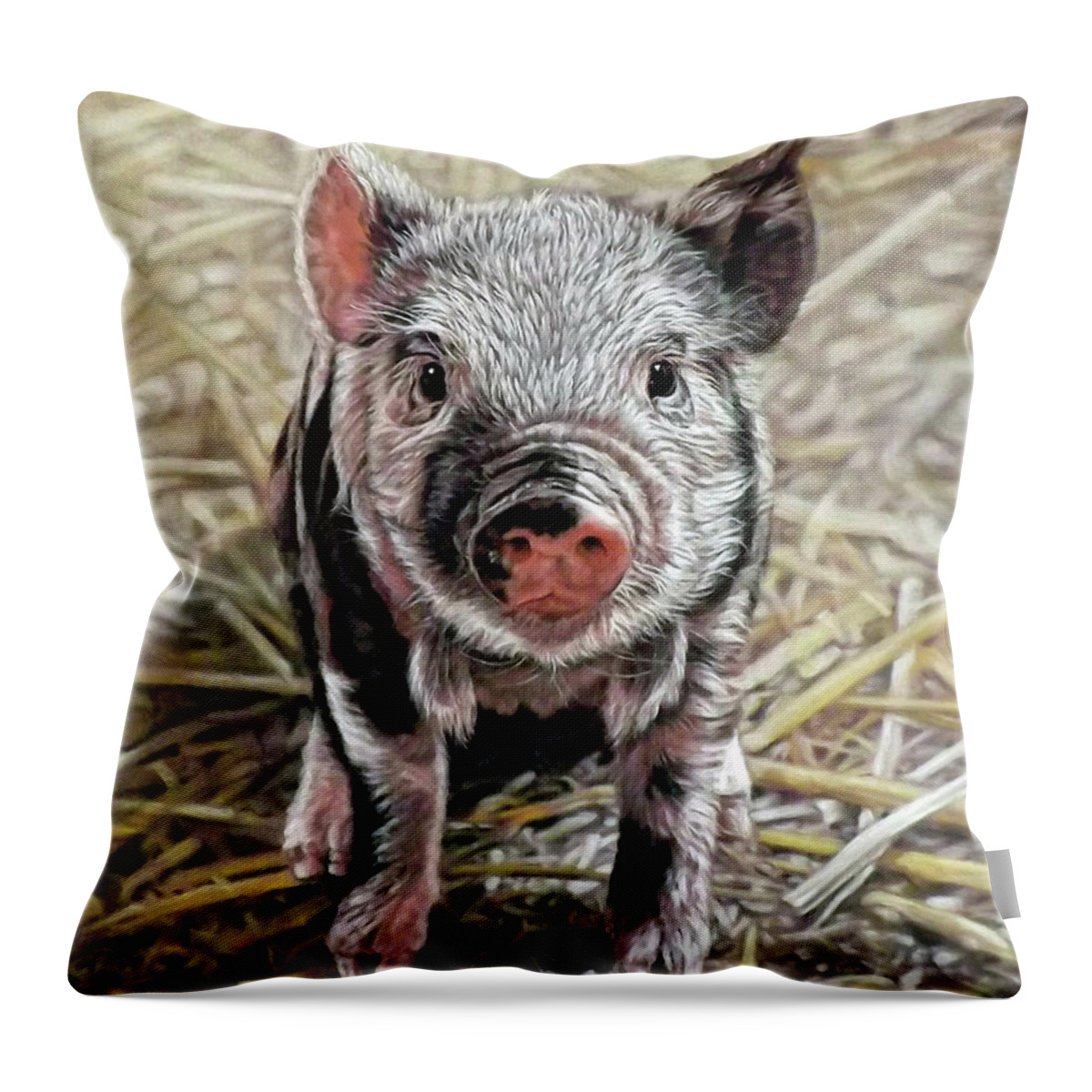 Pig Throw Pillow featuring the painting Piglet by Linda Becker