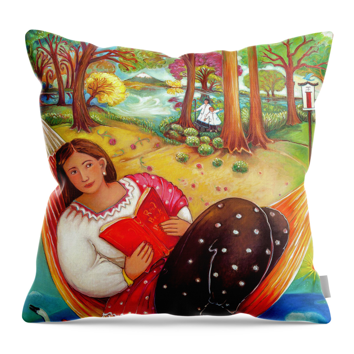 Woman Throw Pillow featuring the painting Pilgimage to Mt Fuji by Linda Carter Holman