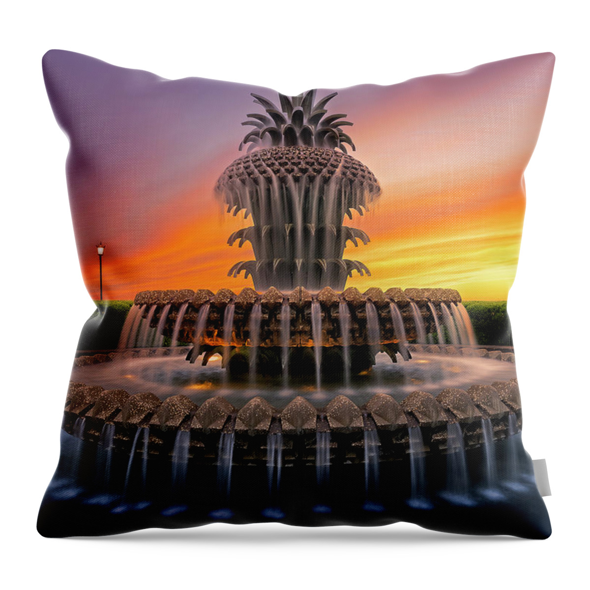Pineapple Fountain Throw Pillow featuring the photograph Pineapple Fountain SC by Susan Candelario