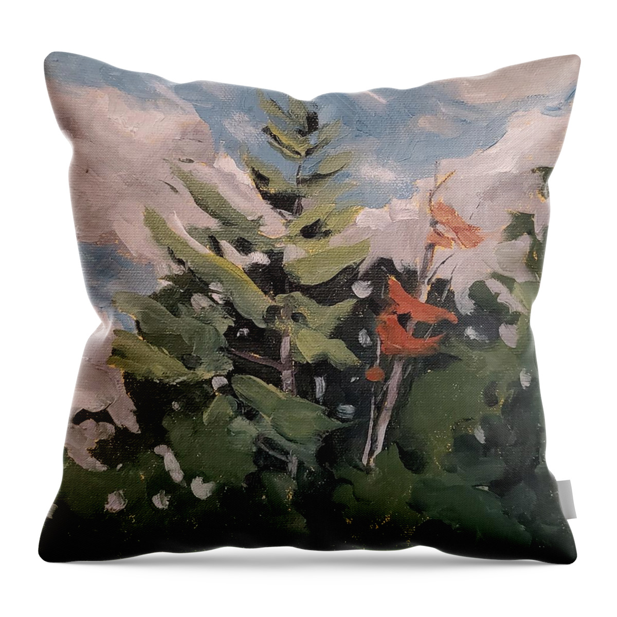 Landscape Throw Pillow featuring the painting Pines by Sheila Romard