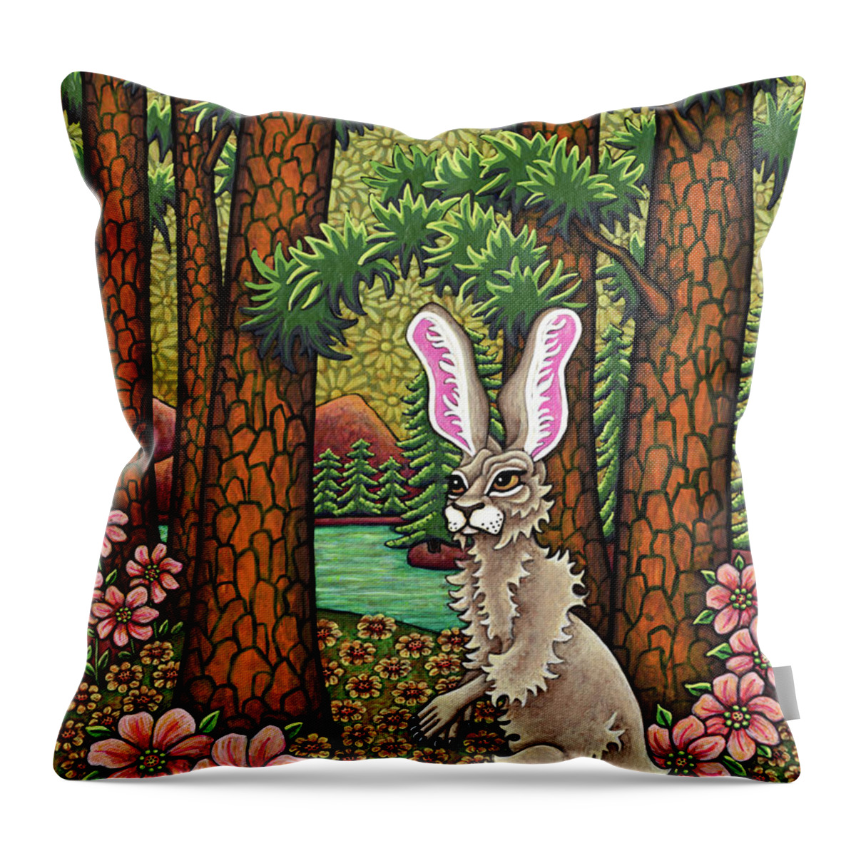 Hare Throw Pillow featuring the painting Pinewood Lake by Amy E Fraser