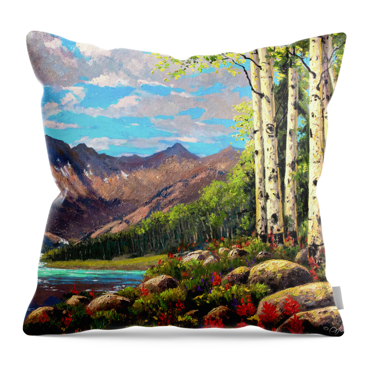 Schaefer Miles Throw Pillow featuring the painting Piney Ranch Summer Rocky Mountains by Kevin Wendy Schaefer Miles
