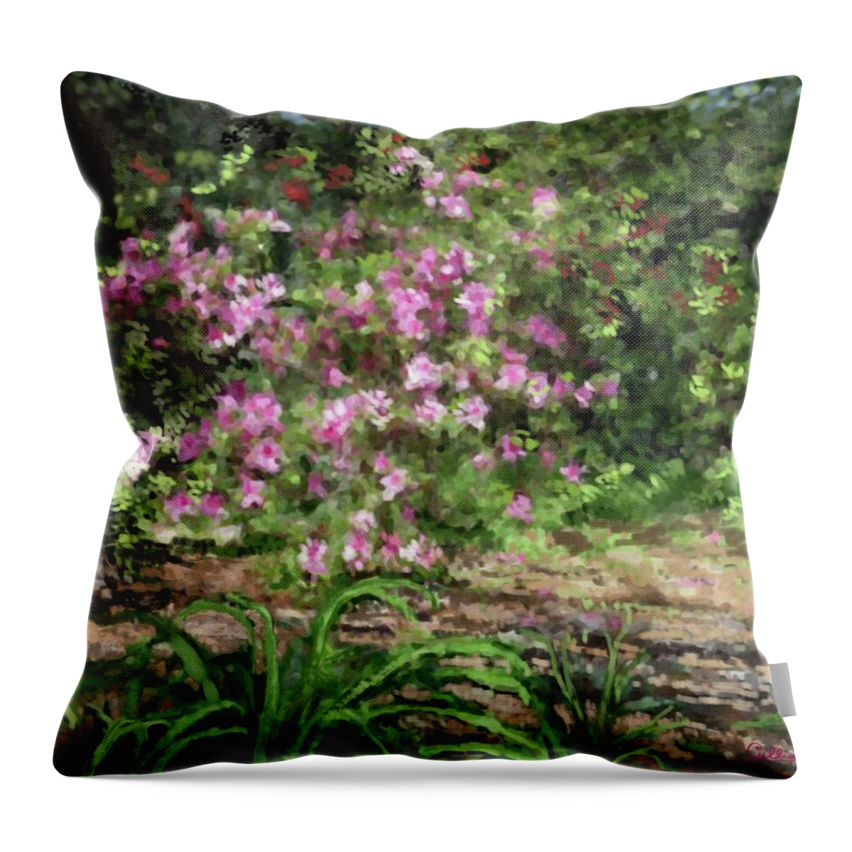 Landscape Throw Pillow featuring the digital art Pink Azaleas by Marilyn Cullingford