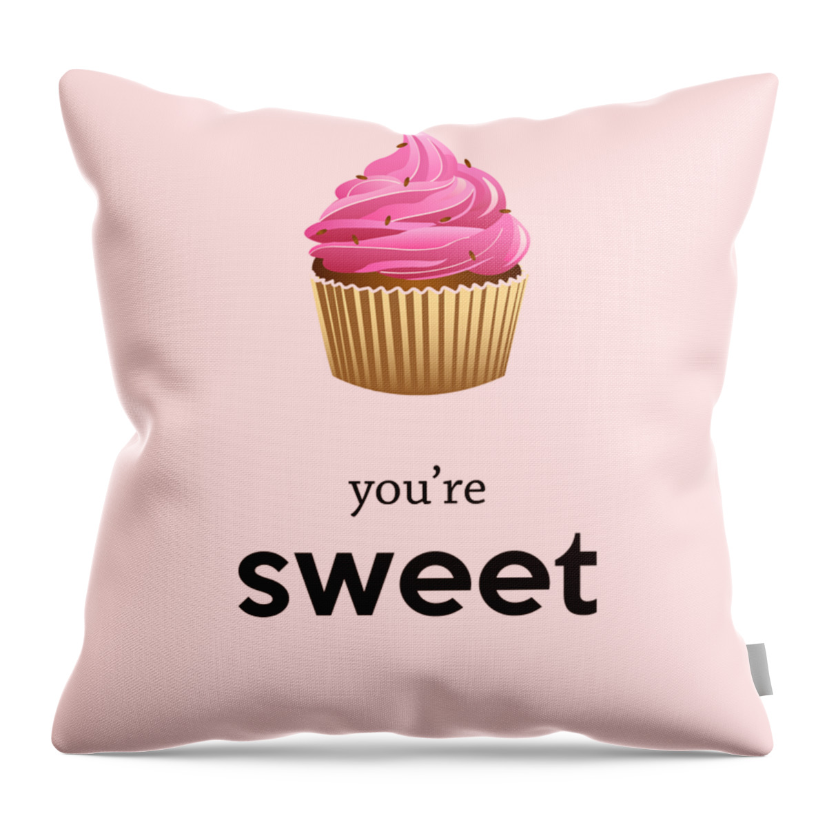 Text Throw Pillow featuring the digital art Pink Cupcake Decor by Madame Memento
