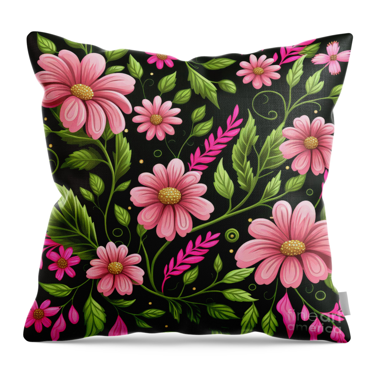Pink Daisy Throw Pillow featuring the painting Pink Daisy Flowers by Tina LeCour