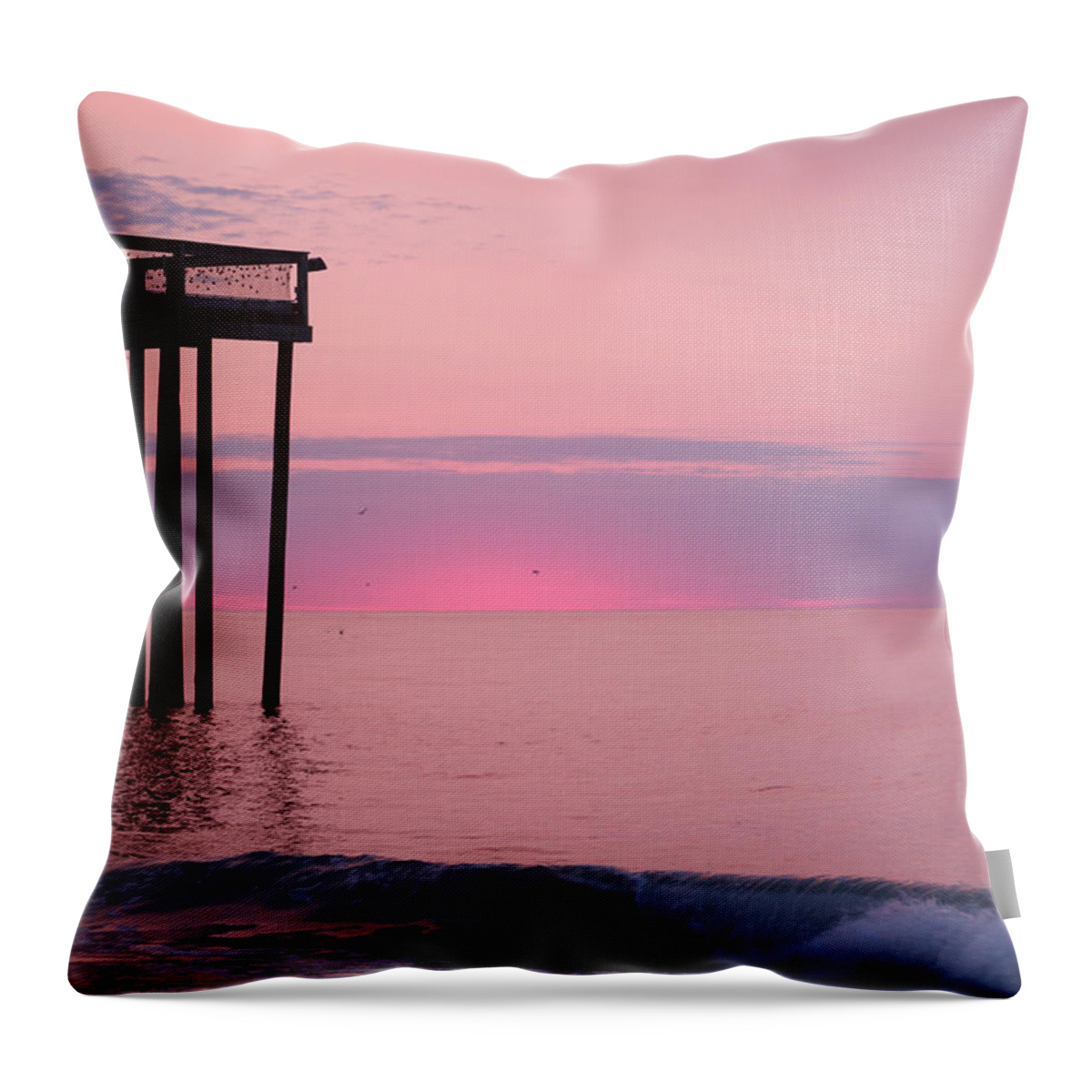 Dawn Throw Pillow featuring the photograph Pink Dawn At The Pier by Robert Banach