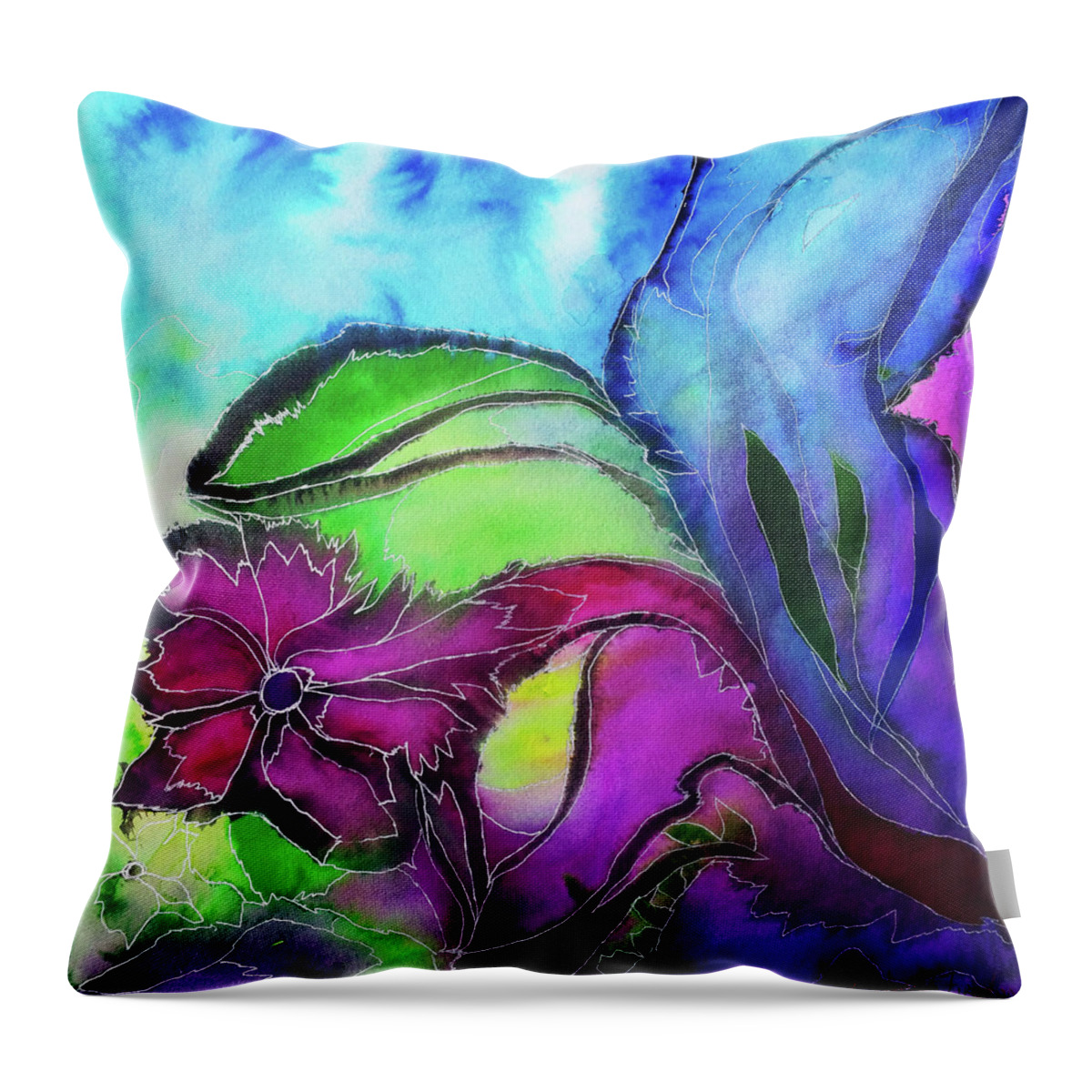 Blue Throw Pillow featuring the painting Pink Flower by Melinda Firestone-White