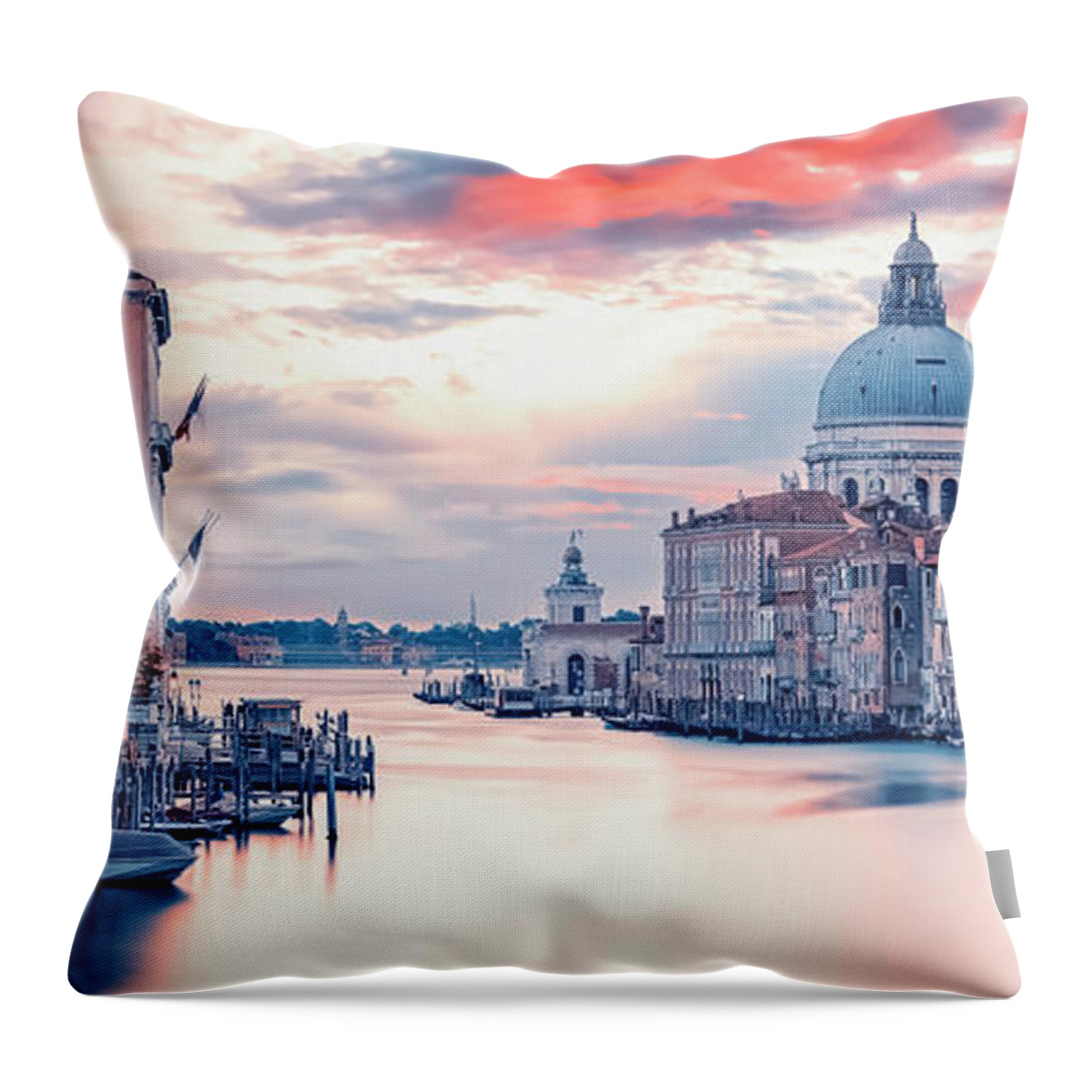 Italy Throw Pillow featuring the photograph Pink Grand Canal by Manjik Pictures