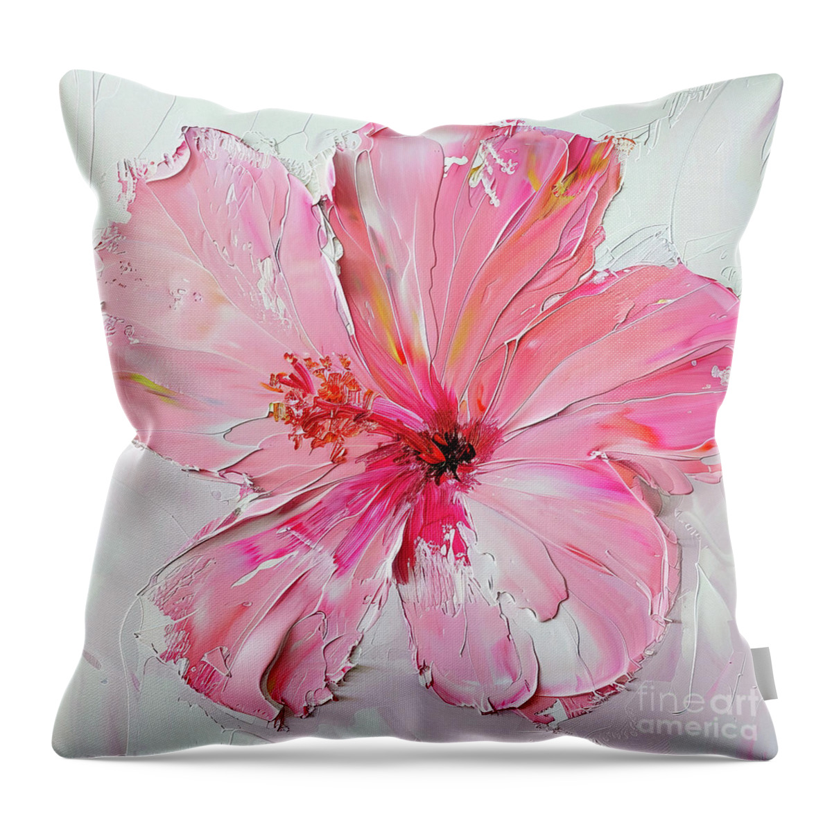 Hibiscus Throw Pillow featuring the painting Pink Hibiscus by Tina LeCour