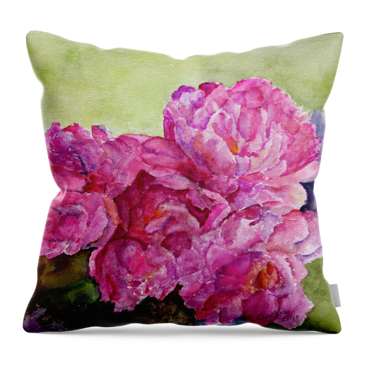 Floral Throw Pillow featuring the painting Pink Hydrangeas by Nadine Button