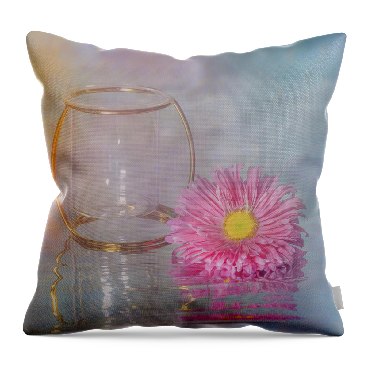 Pink Aster Throw Pillow featuring the photograph Pink Luster and Bokeh Hearts by Sylvia Goldkranz