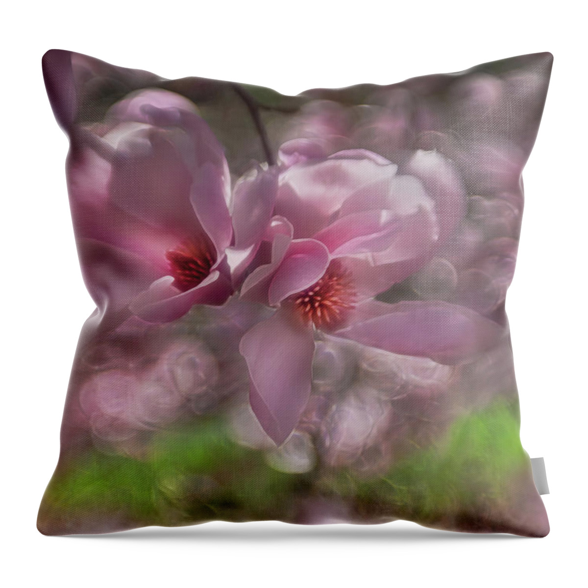Pink Throw Pillow featuring the photograph Pink Magnolia's by Sylvia Goldkranz