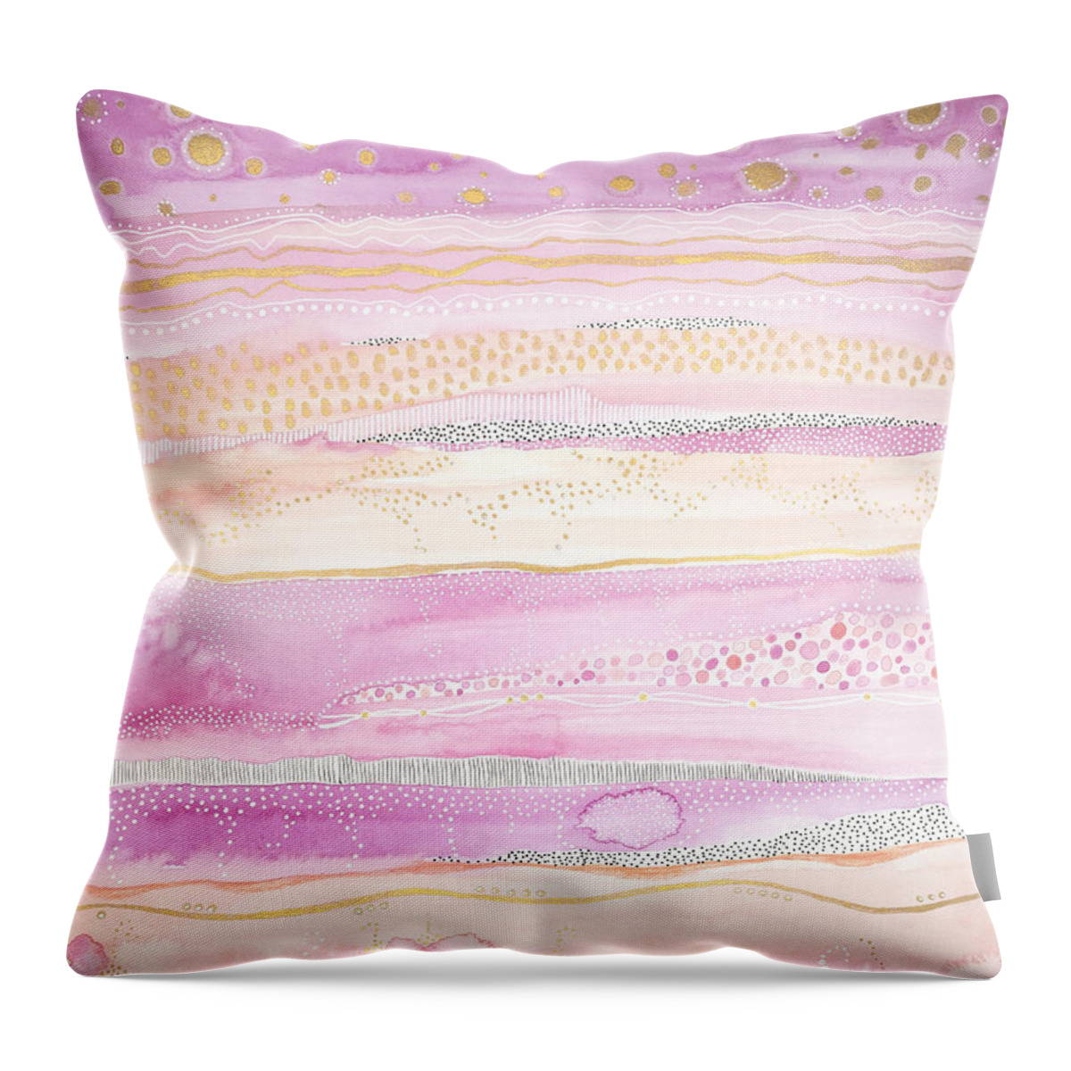 Abstract Throw Pillow featuring the painting Pink Mixed Media Abstract Landscape - Arise by Joanne Grant