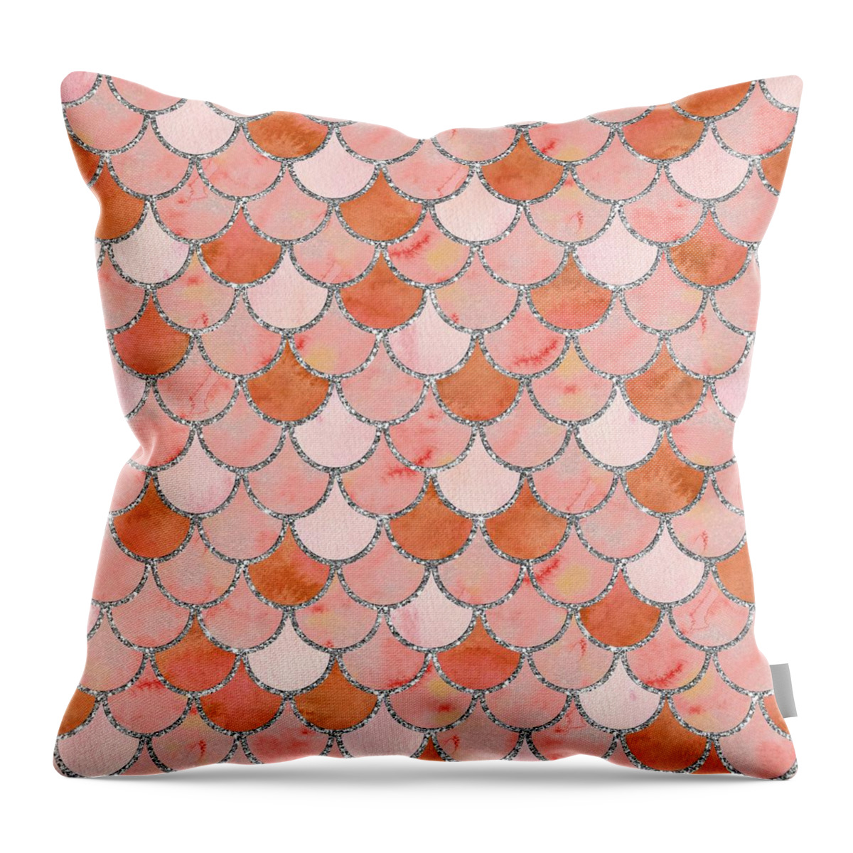 Mermaid Throw Pillow featuring the digital art Pink Orange Mermaid Scales by Sambel Pedes