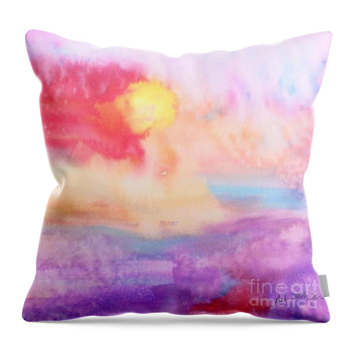 Water Throw Pillow featuring the painting Pink Painted Sky by Deb Stroh-Larson