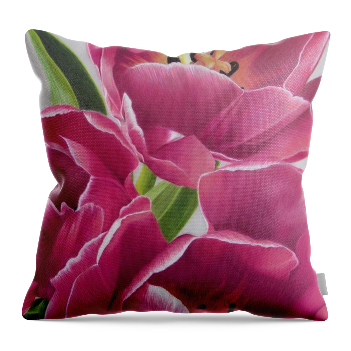 Tulips Throw Pillow featuring the drawing Pink Petals by Kelly Speros