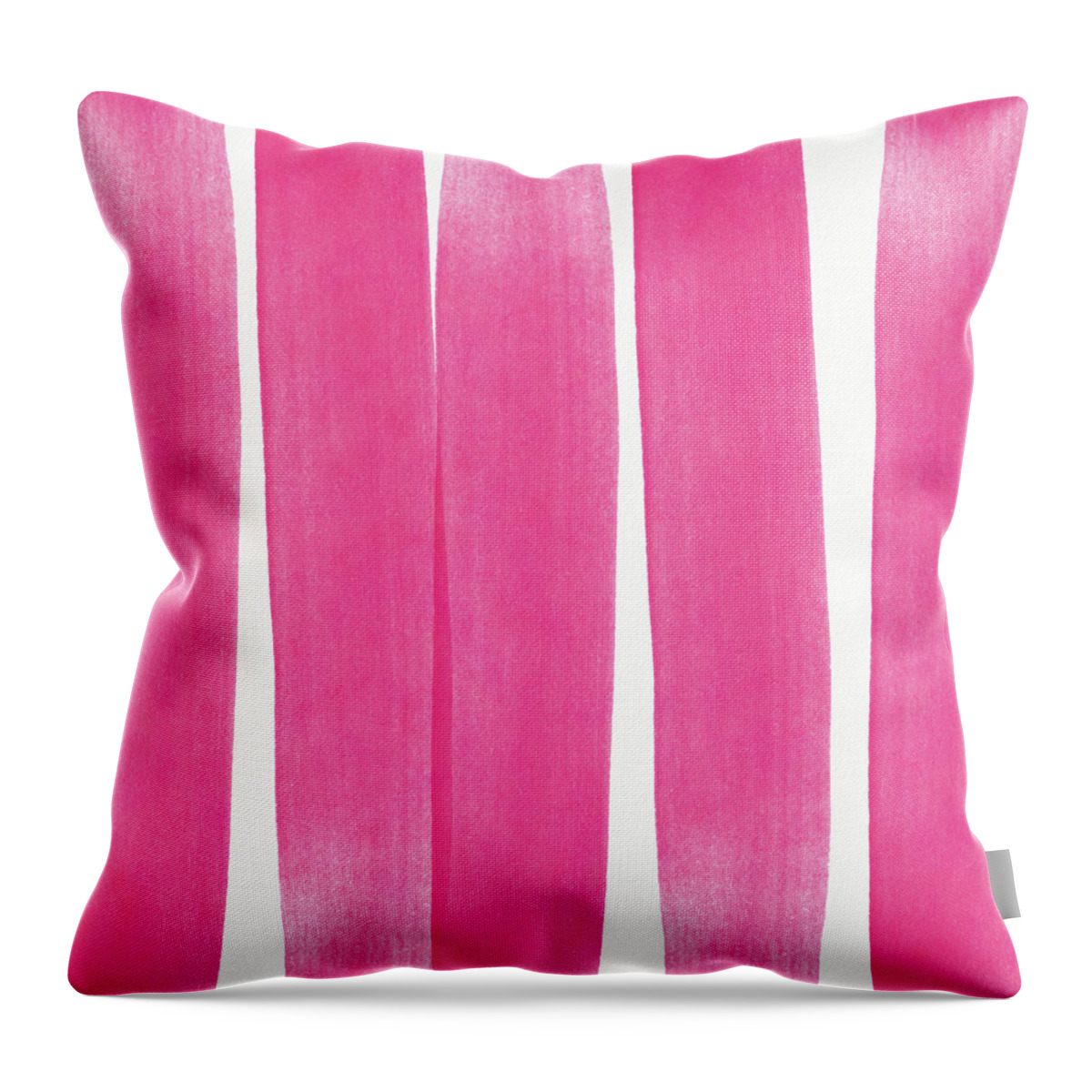 Pink Throw Pillow featuring the painting Pink Ribbons- Colorful abstract watercolor painting by Linda Woods