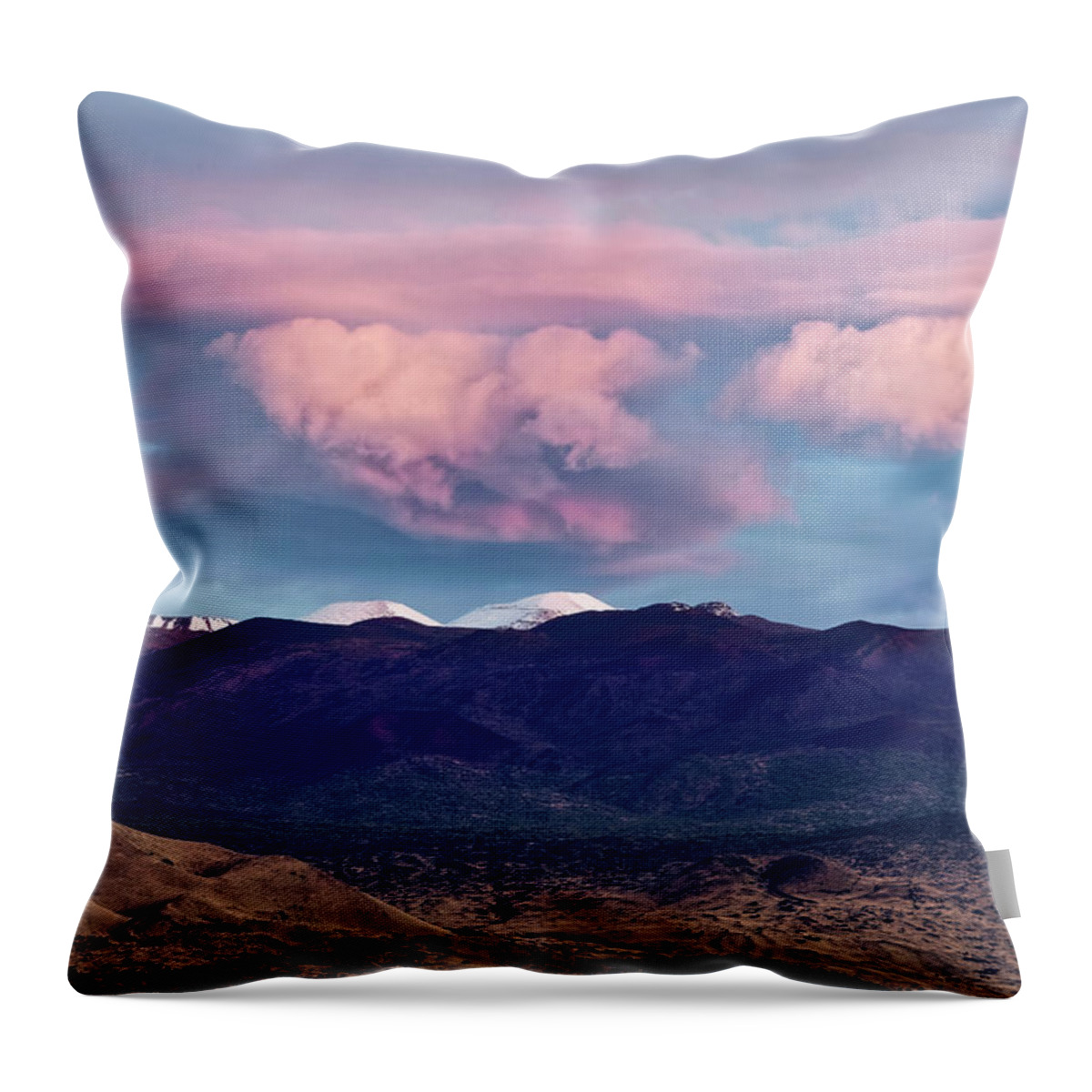 Mauna Kea Throw Pillow featuring the photograph Pink Sunrise Over Snow-Capped Mauna Kea by Heidi Fickinger