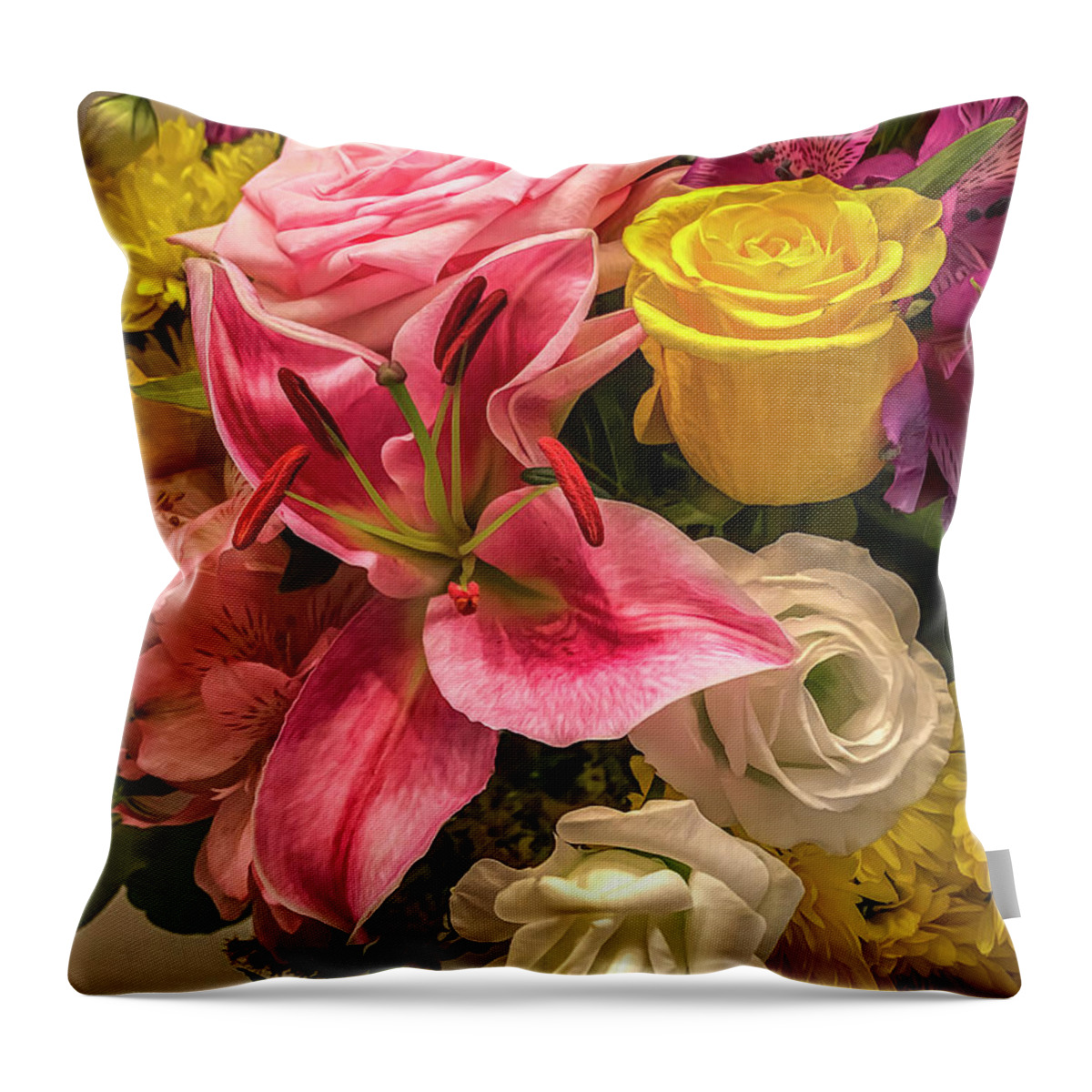 Flower Throw Pillow featuring the photograph Pink Tiger Lily and Company by Ginger Stein