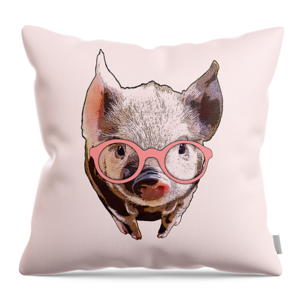 Pig Throw Pillow featuring the mixed media Pinkie the cute piglet by Madame Memento