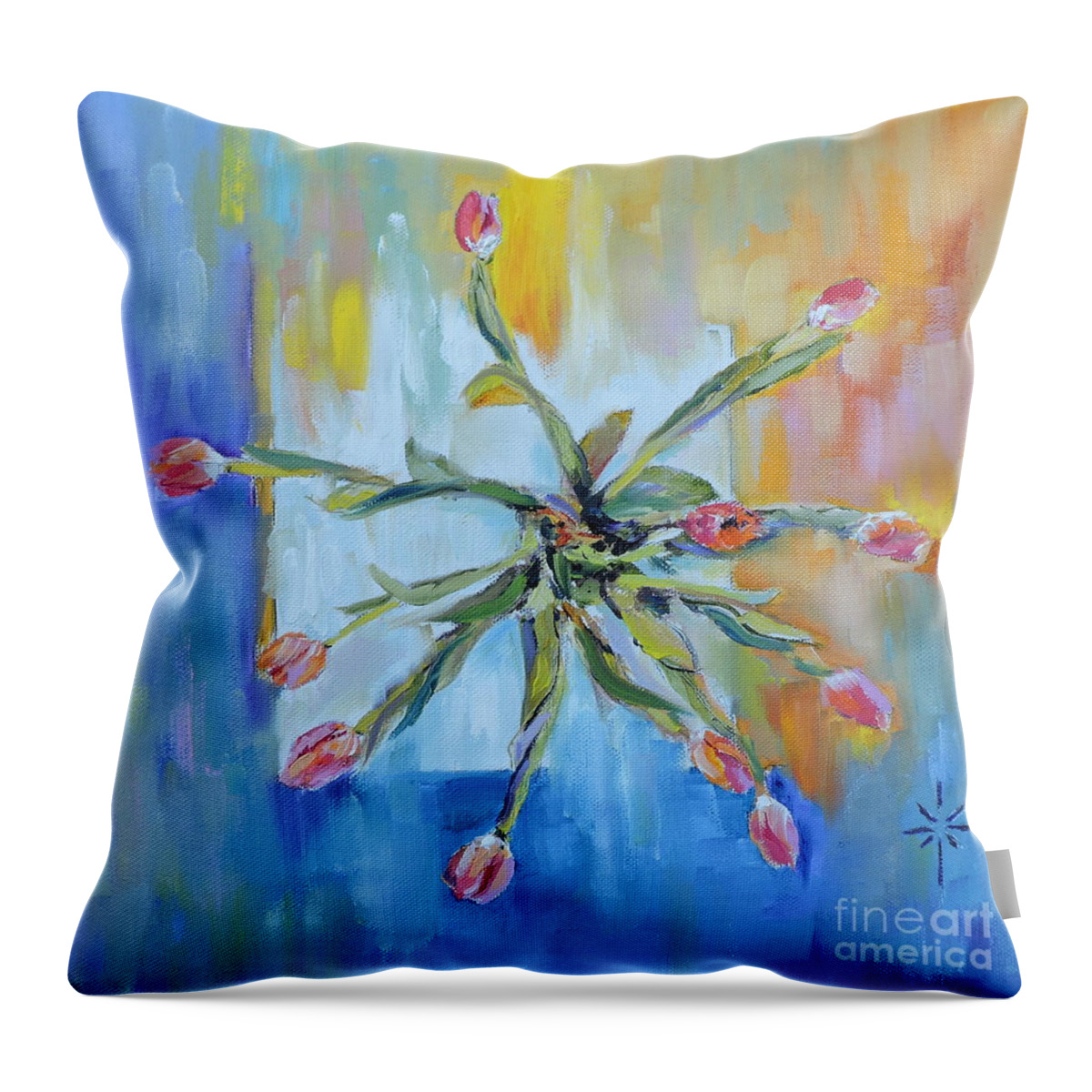 Floral Throw Pillow featuring the painting Pinwheel of Tulips by Jodie Marie Anne Richardson Traugott     aka jm-ART