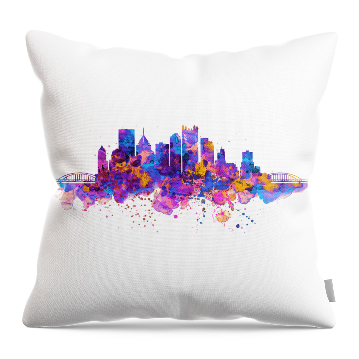 Marian Voicu Throw Pillow featuring the painting Pittsburgh Skyline by Marian Voicu