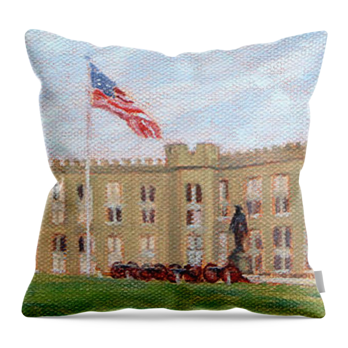 College Memories Throw Pillow featuring the painting Place of Honor - Virginia Military Institute Barracks by Bonnie Mason