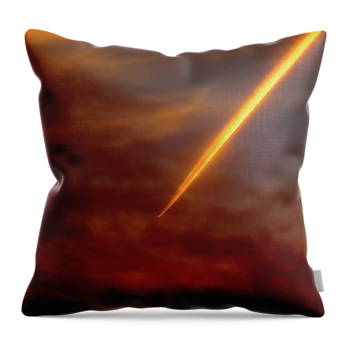 Clouds Throw Pillow featuring the photograph Plane Streaking Through Smoky Evening Sky by Linda Stern